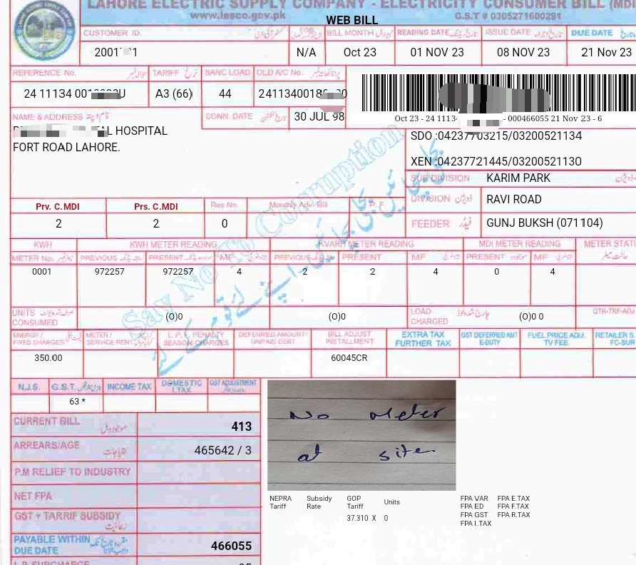 Electricity bill General Services A-3